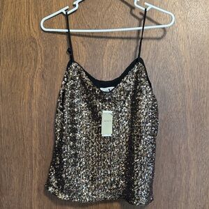 Carmen Marc Valvo Gold Sequin Spaghetti-Strap Camisole